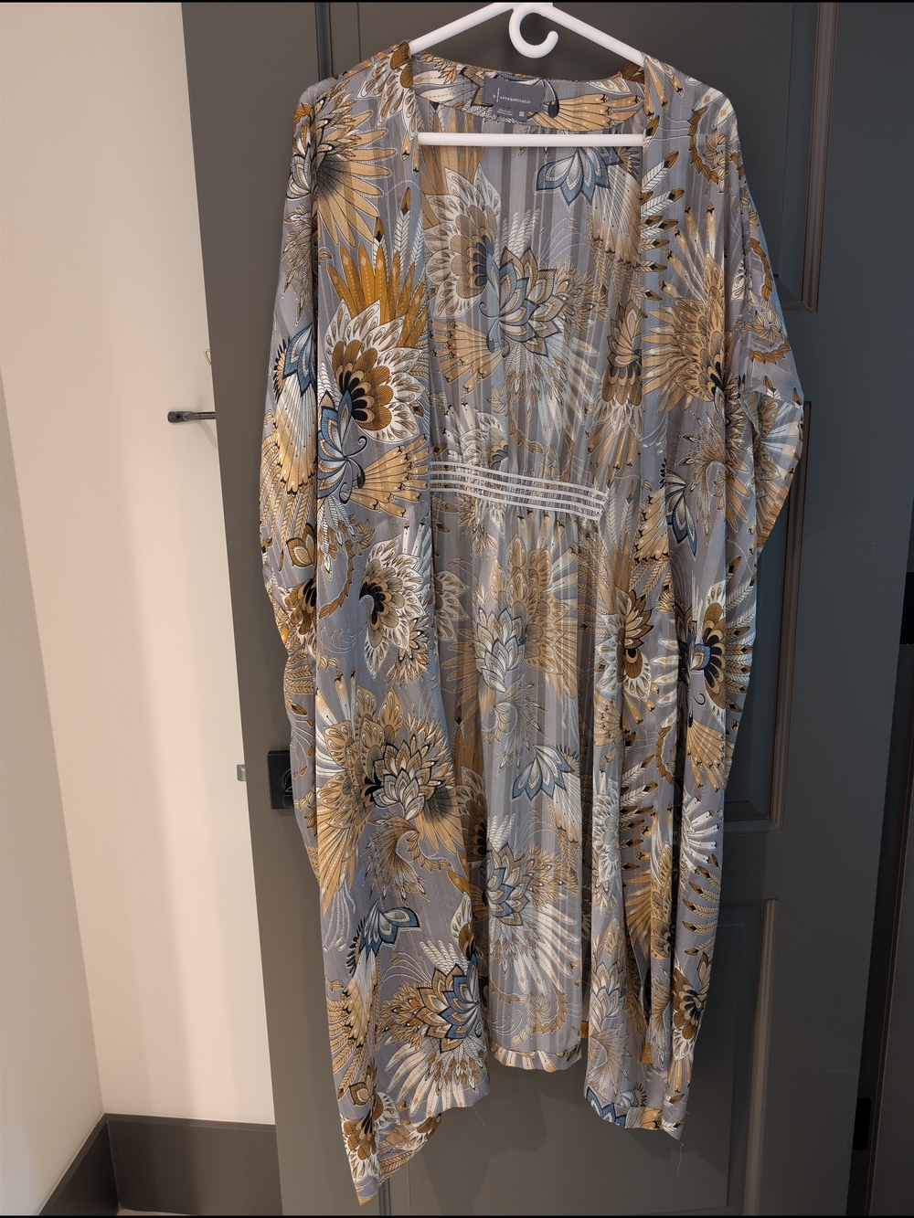Anthropologie Printed Scarf-Blouse in Gray & Mustard
